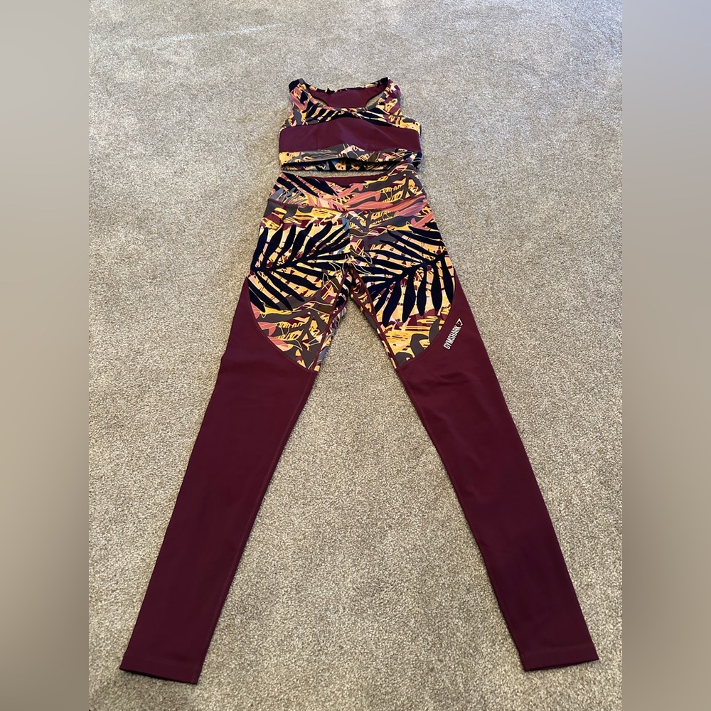 Gymshark Women's Maroon and Patterned Leggings